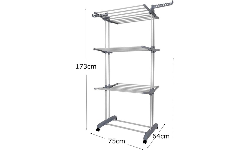 Image 3: 4 Tier Foldable Clothes Airer with Wheels - Maximise Drying Space