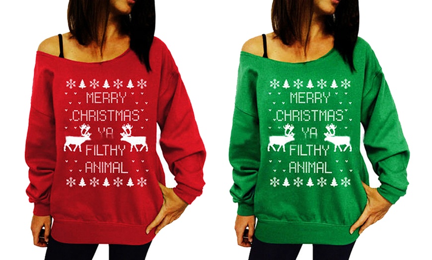 Image 6: Christmas Off-the-Shoulder Jumper