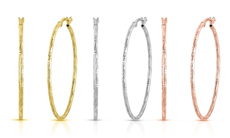9.99 Sterling Silver 40mm Diamond Cut French Lock Hoop in Gold or Rose Gold 18K Rose Gold Sterling Silver