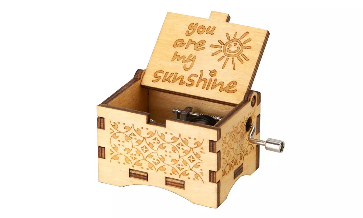 Wooden Music Box Hand Crank Engraved Vintage Toy Kids Gift-You Are My Sunshine