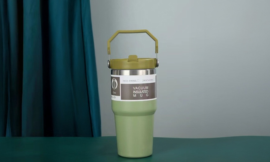 Image 8: Portable Stainless Steel Cup with Hidden Straw and Handle