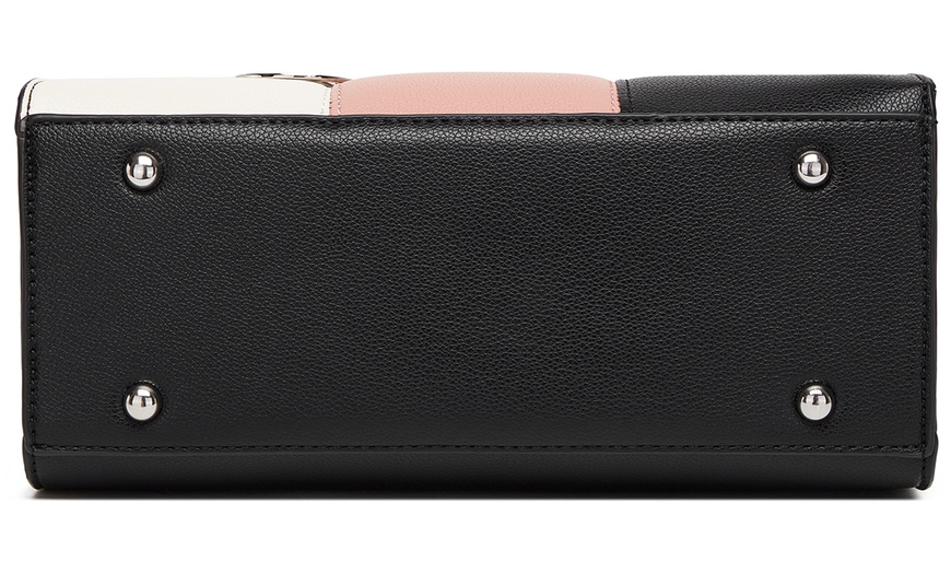 Image 18: Miss Lulu PU Leather Three-Tone Stitched Shoulder Handbag