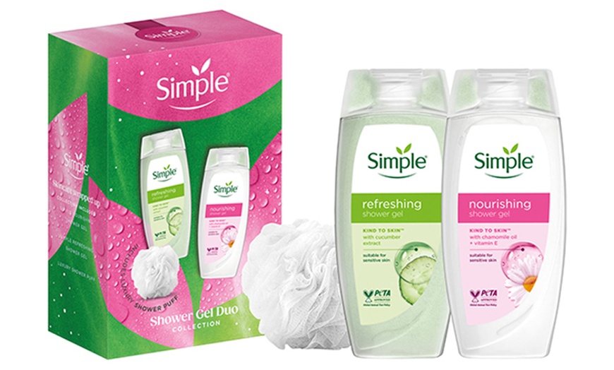 Image 2: Simple Shower Gel Duo Collection with Shower Puff Set