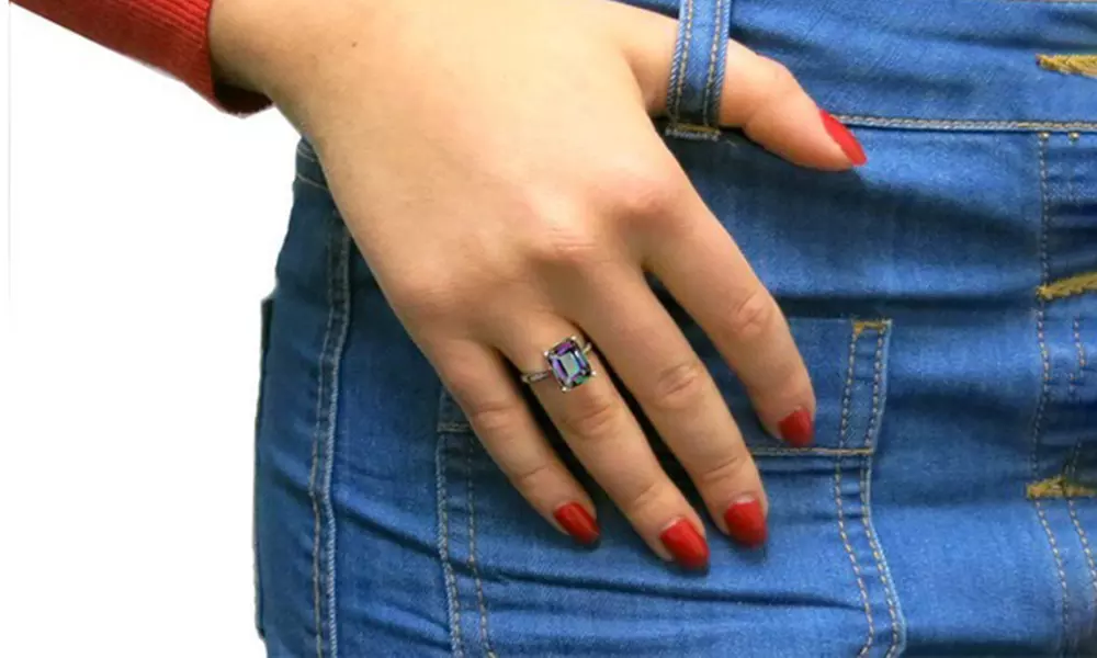 4.00 CTTW Genuine Rainbow Topaz Emerald Cut Sterling Silver Ring