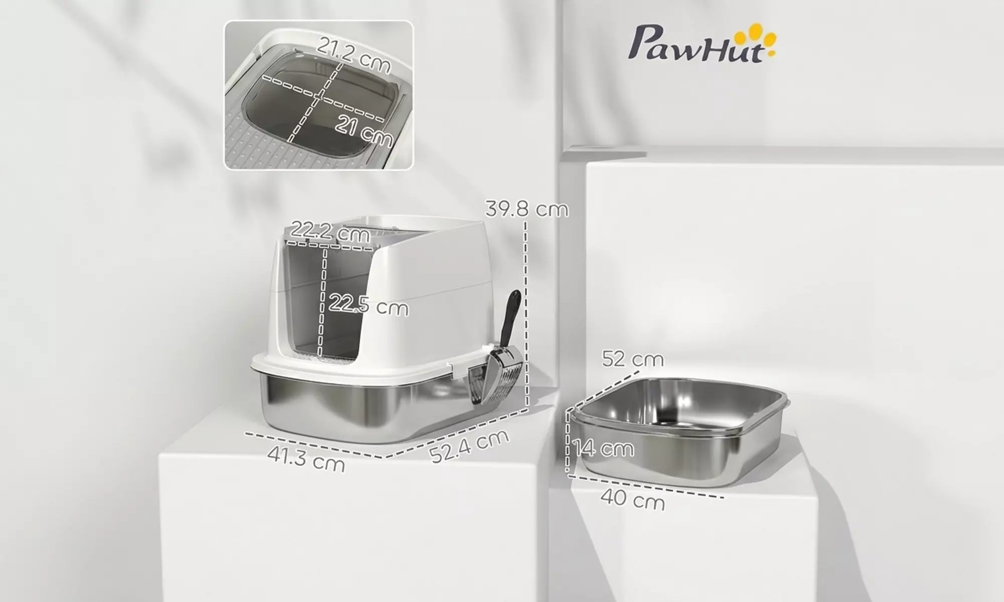 PawHut Stainless Steel Cat Litter Box with Top Exit and Scoop