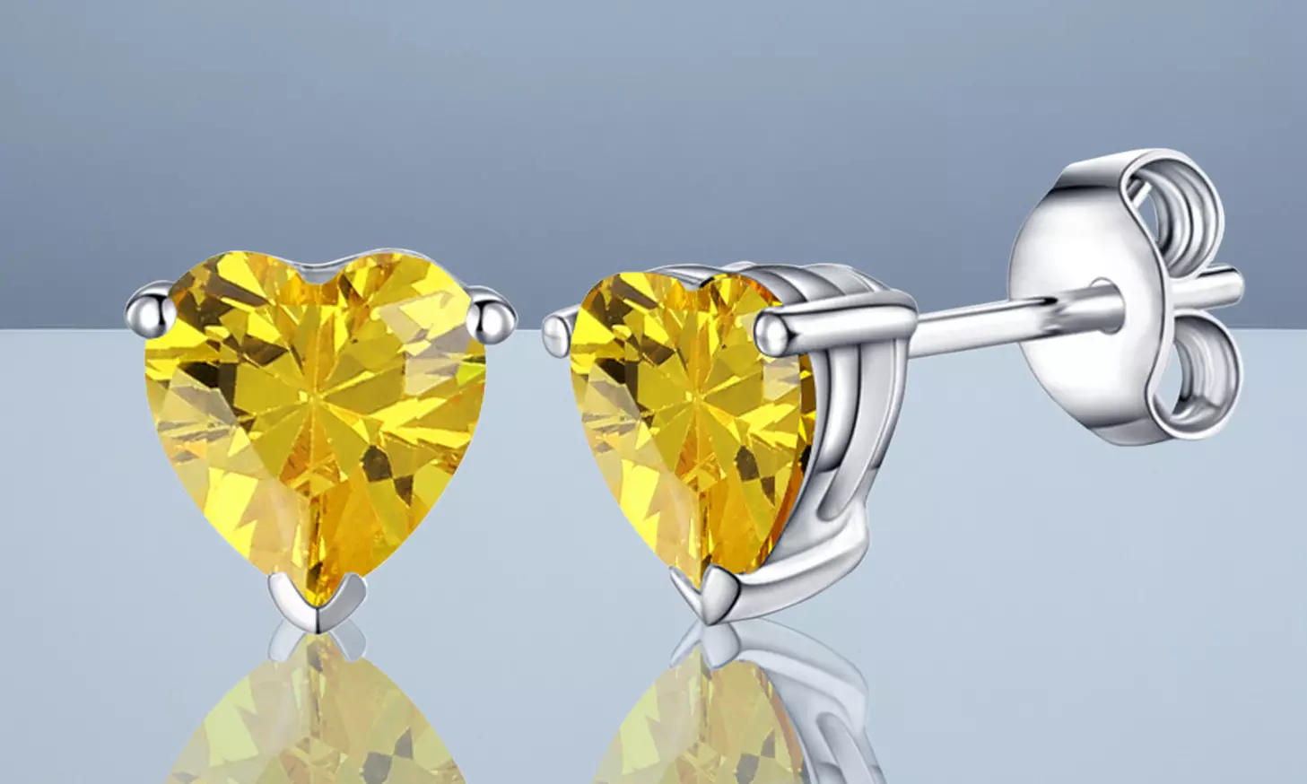 Paris Jewelry 10k White Gold Heart Created Yellow Sapphire Stud Earrings