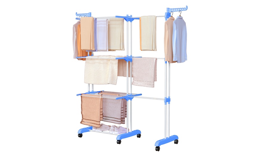 Image 5: Black or Blue Four-Tier Foldable Laundry Dryer Rack Indoor or Outdoor
