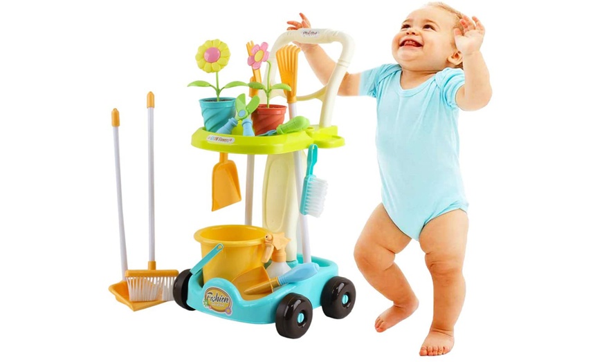 Image 2: Gardening Tools and Trolley Play Set for Kids