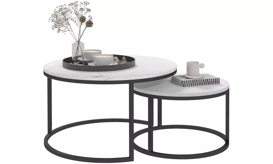 Image 2: HOMCOM Nest of Round Coffee Tables (Set of 2) 