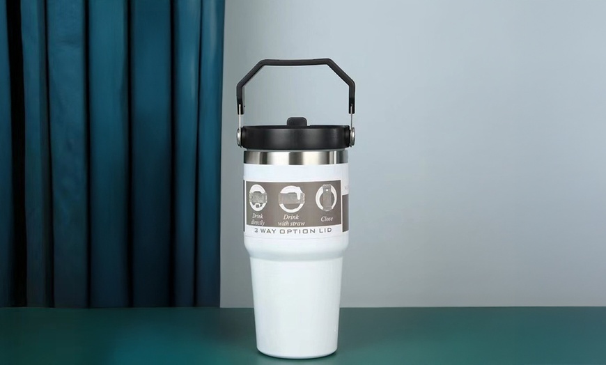 Image 14: Portable Stainless Steel Cup with Hidden Straw and Handle