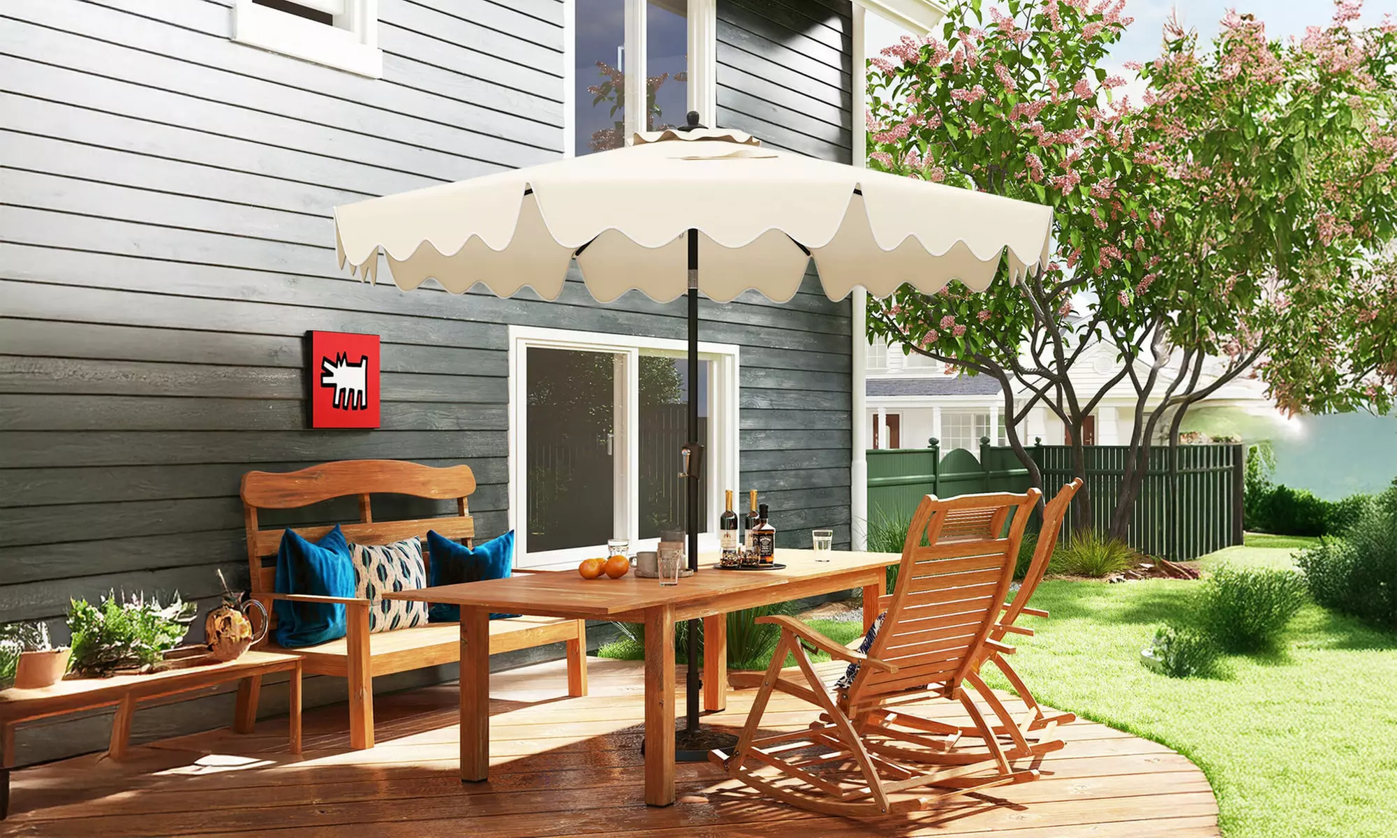 Costway 9 ft Patio Umbrella Two-Tier Market Table Umbrella Sun-Protective Canopy
