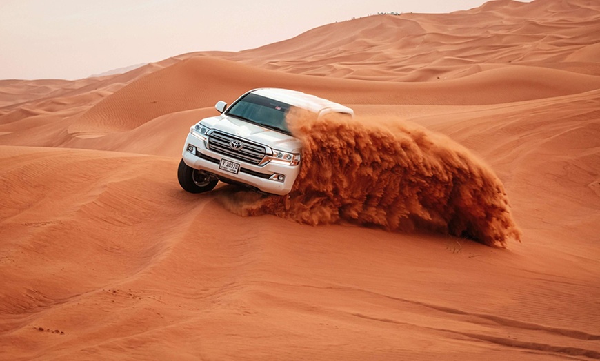 Image 1: Desert Safari + Centralized Van Pick-Up/30-Min Quad Bike for 1,2, or 4