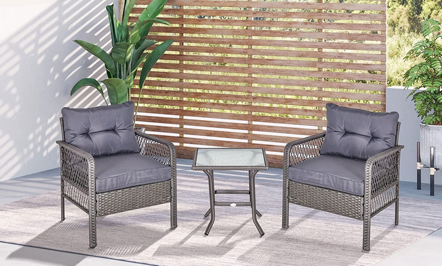 Image 7: Outsunny Woven Bistro Set with 2 Chairs and Table, Choice of Styles