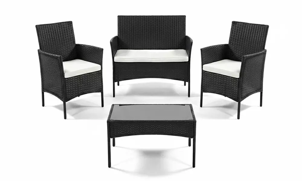 Salottino da Esterno Modulare in Polyrattan Nero per 4 Persone