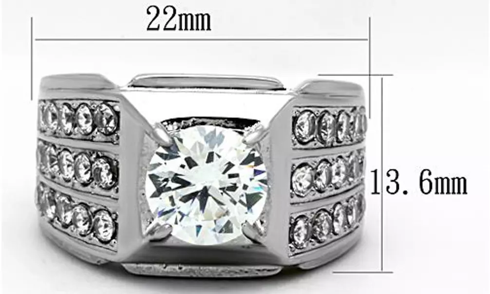 thumbnail image 2 of Men's 1.10 Ct Round Cut Cubic Zirconia Stainless Steel Ring – Sizes 8-13 Silver 2 of 5
