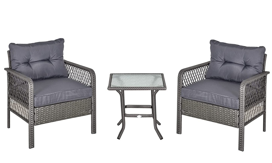 Image 11: Outsunny Woven Bistro Set with 2 Chairs and Table, Choice of Styles