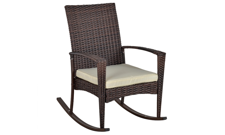 Image 6: Outsunny Rattan-Effect Rocking Chair