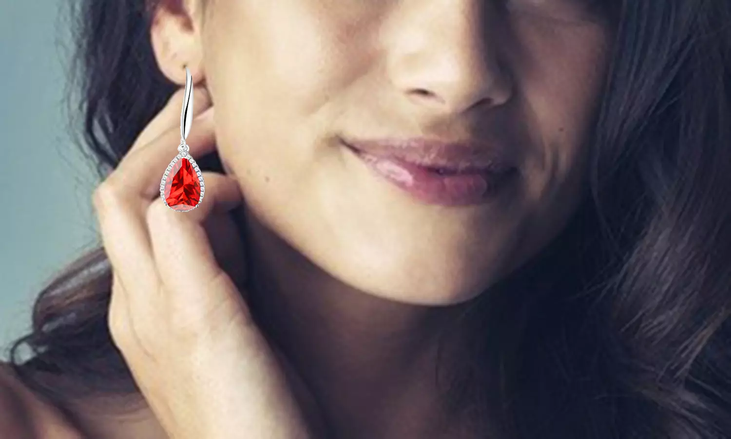 Paris Jewelry 14k White Gold Plated Created Ruby Teardrop Earrings - Primary Image