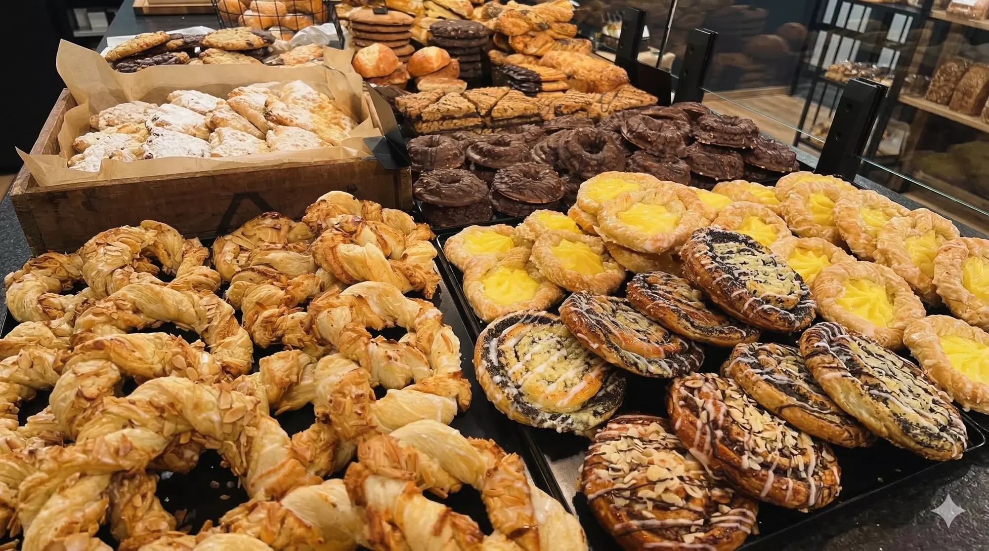Süßes Teilchen oder Stück Kuchen inkl. Kaffee Crema oder Kakao