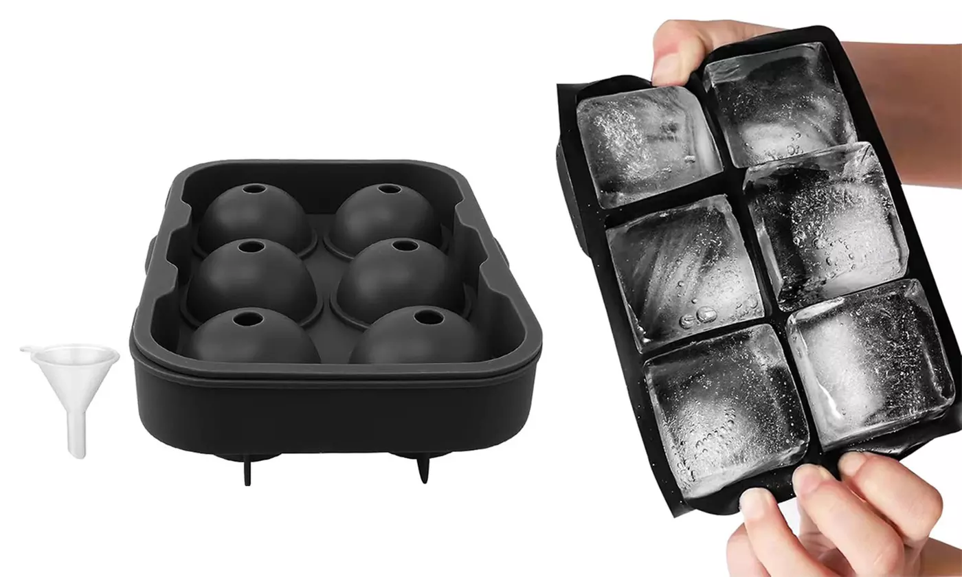 Silicone Ice Cube Tray Large Round Square Molds for Whiskey Cocktails Bourbon