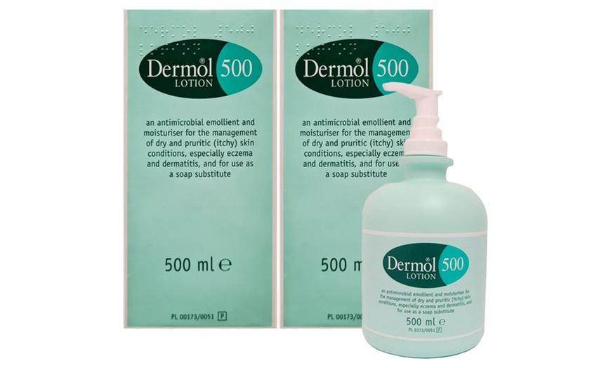 Image 1: Two Packs of Dermol 500 Lotion - Antimicrobial Skin Hydration