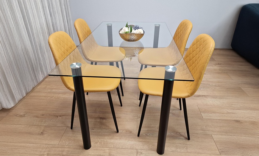 Image 8: Glass Dining Table Set with Chair Options