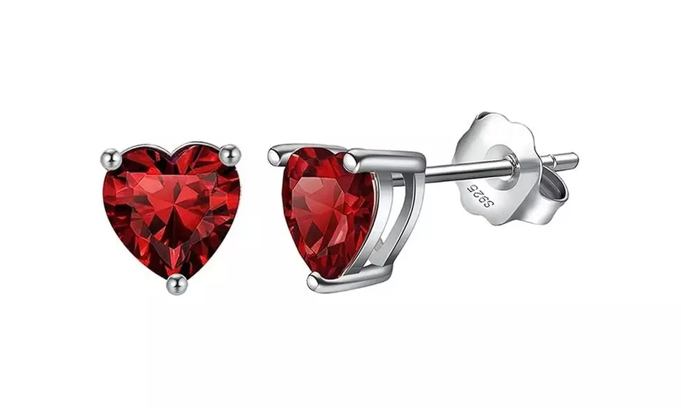 925 Sterling Silver 5MM Red Heart Cut Stud Earrings