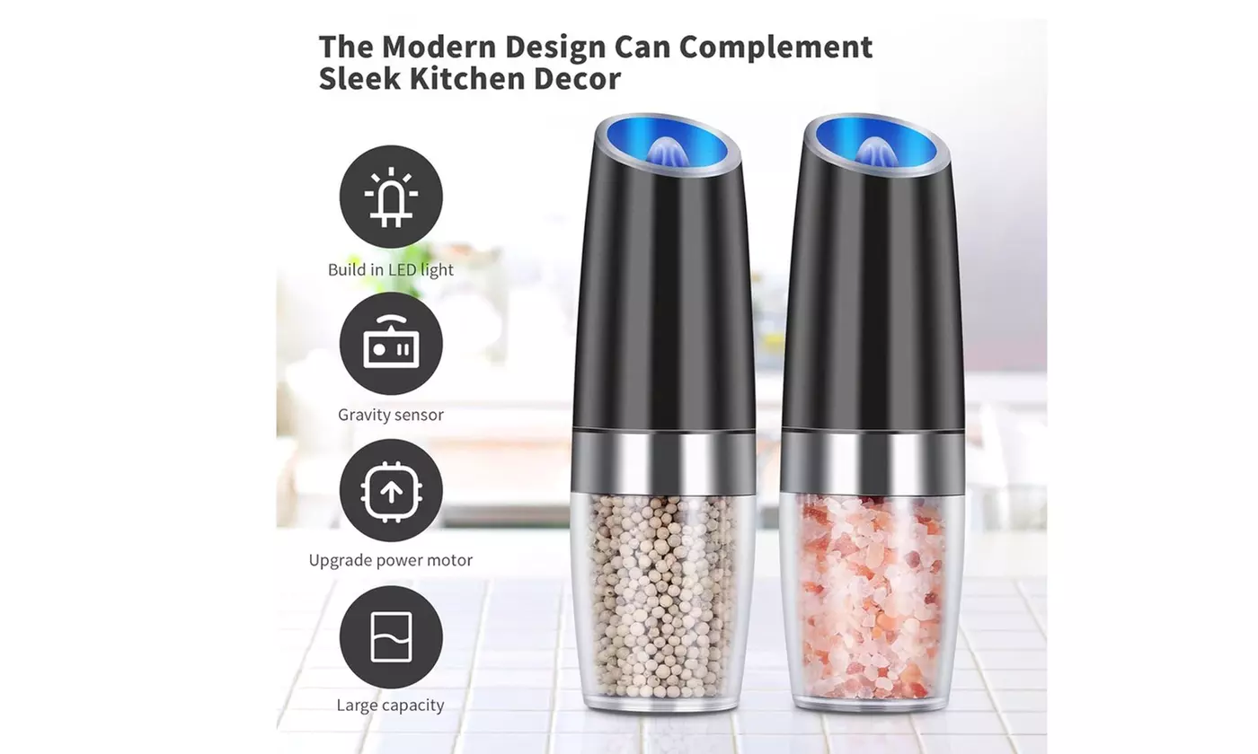 ItBelongs2U Electric Gravity Salt and Pepper Mill Automatic Spice Grinder Shaker