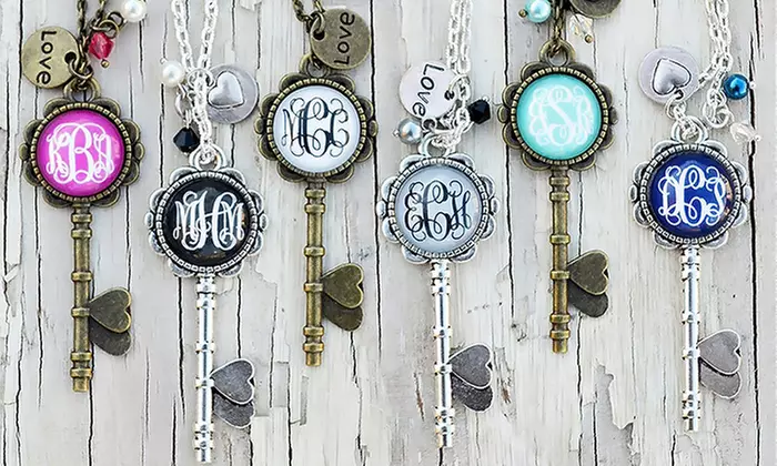 One or Two Monogrammed Skeleton-Key Necklaces from VioletFox (Up to 75% Off) - Second Medium