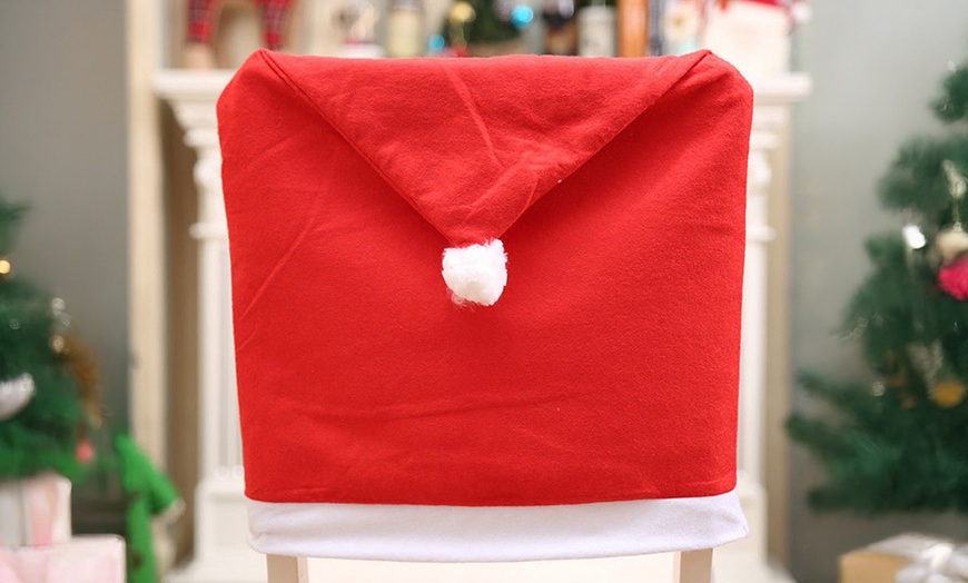 Image 3: Christmas Santa Claus Hat Design Dining Chair Slipcovers Chair Back Covers