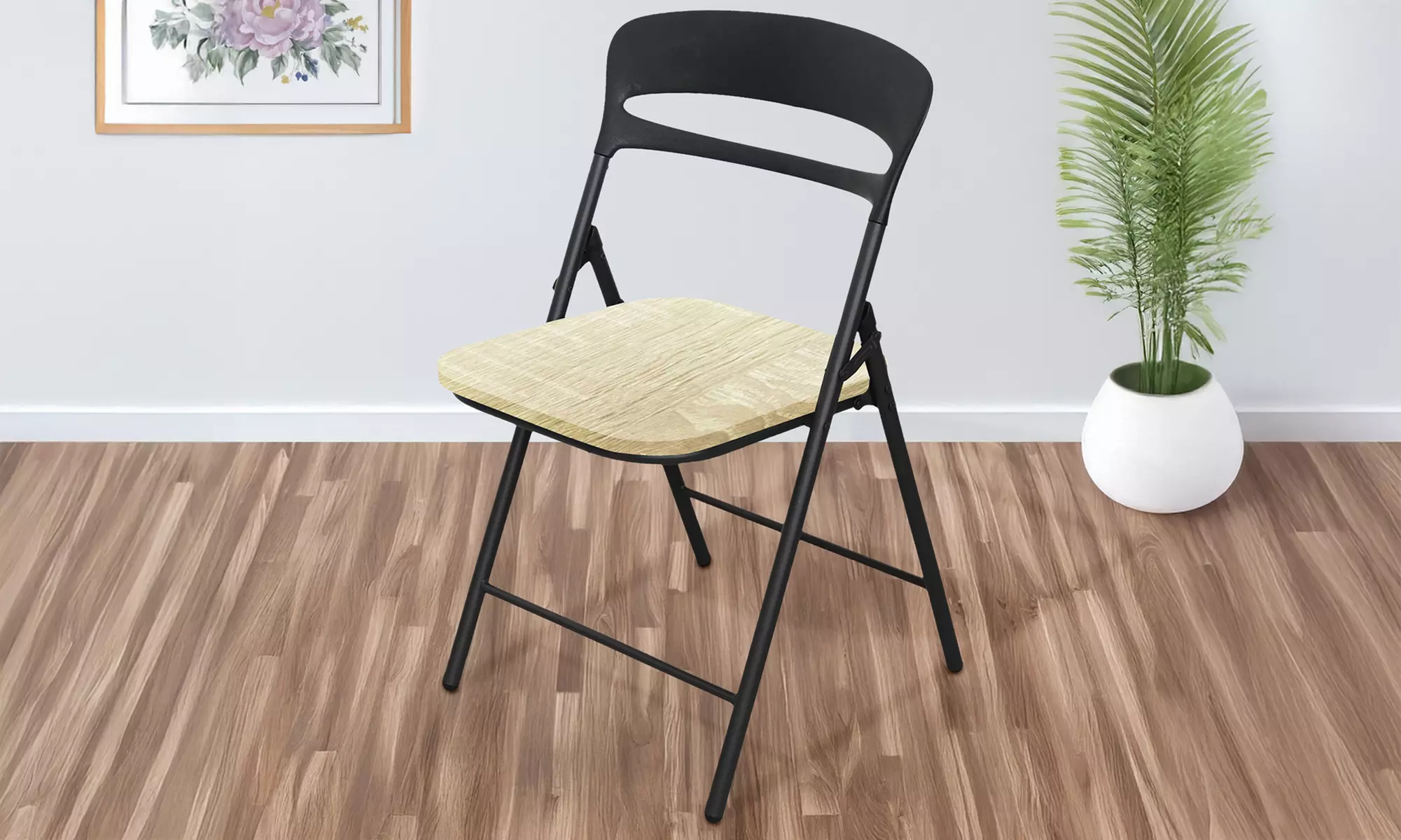 Juego de 4 sillas plegables de metal con asiento de madera