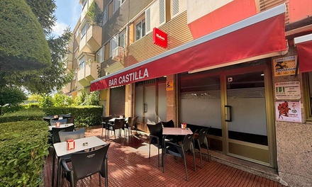 Para 2 personas: menú de raciones con 3 raciones, postre o café y 2 bebidas - Castilla RestoBar