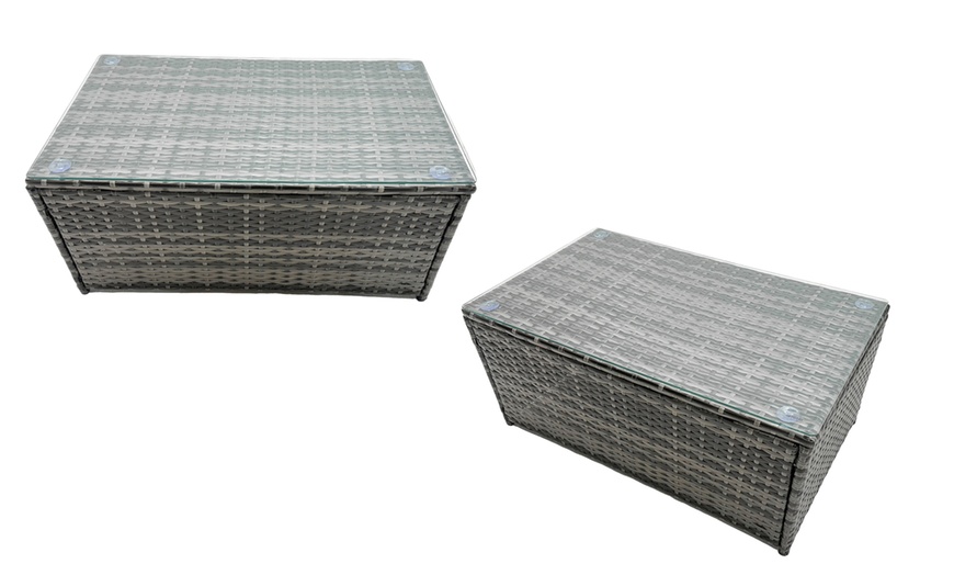 Image 1: Rattan-Effect Oblong Coffee Table in Mixed Grey