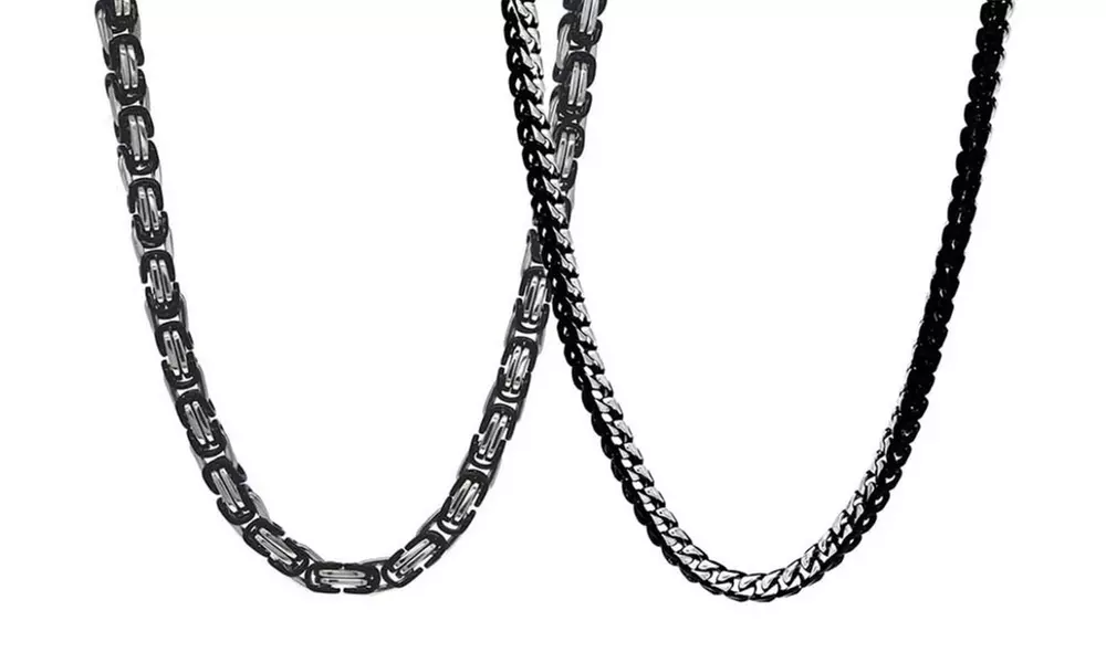 Men's Black Rhodium Plated 2 Tone Chain Necklace