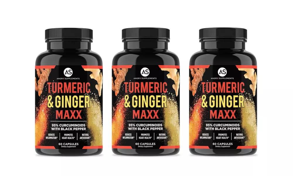 Angry Supplements Turmeric and Ginger Maxx Joint-Support Non-GMO Dietary-Supplement Capsules (1-, 2-, or 3-Pack) - Second Medium