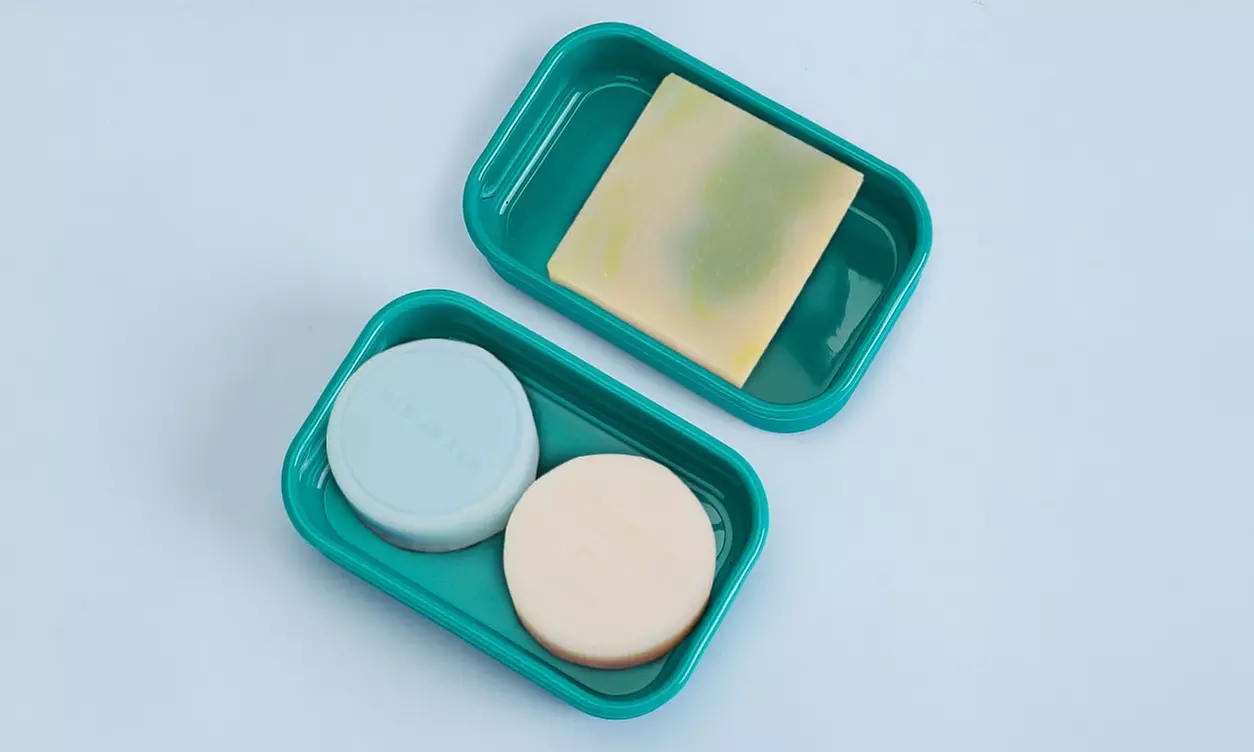Leak Proof Silicone Soap Container with Draining Layer Portable Travel Soap Case