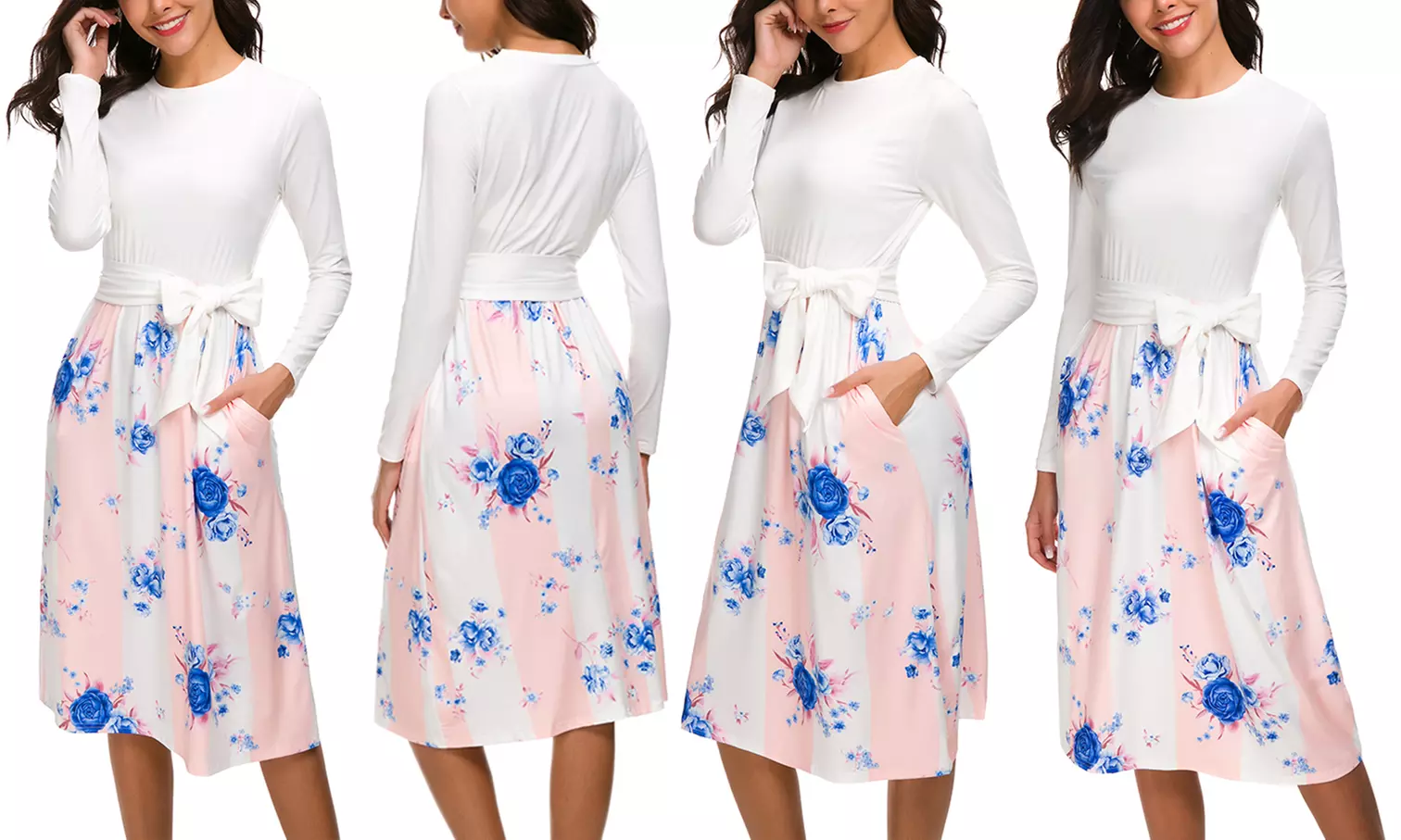 Women's Floral Printed Stripe Dress - Second Medium