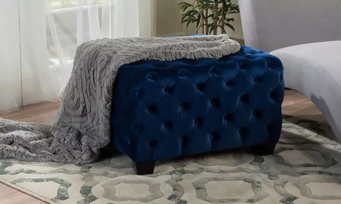 Provence Velvet Tufted Ottoman (Multiple Colors Available) - Primary Image