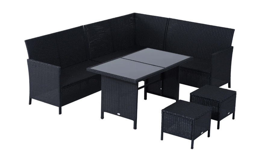 Image 7: Outsunny 8 Seater Rattan Effect Garden Dining Set with Table