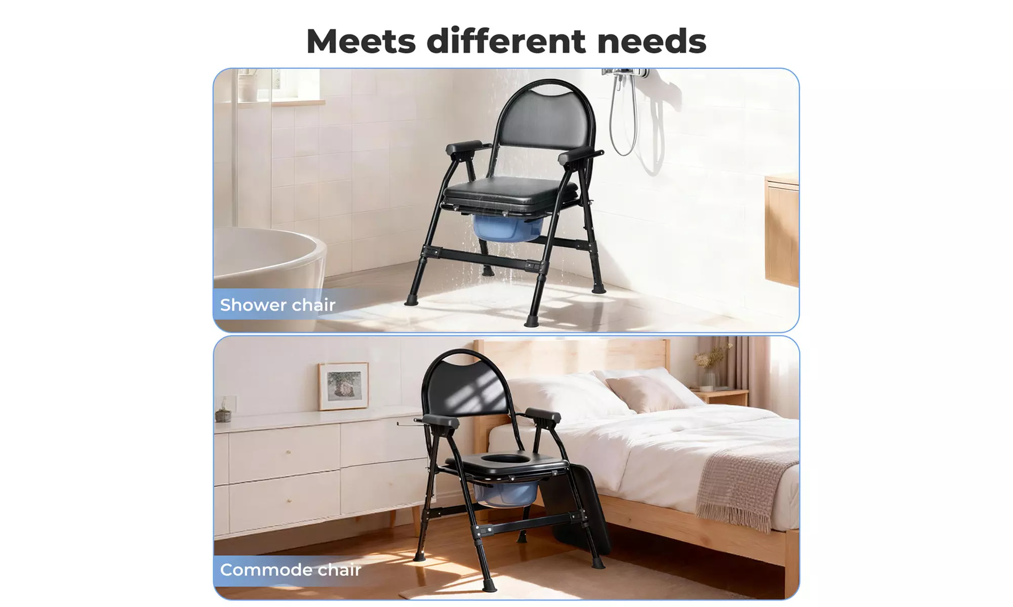 Levede Folding Commode Chair - Adjustable Bedside Toilet Chair