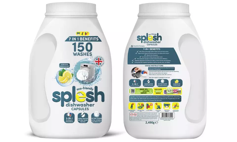 Splesh 3-in-1 Dishwasher Tablets, Lemon: 150 or 300 Capsules