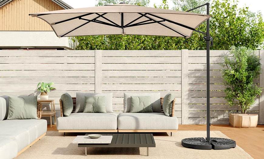 Image 9: Rotatable Square Cantilever Umbrella with Fillable Base