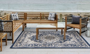 Distressed Traditional Medallion Flatweave Outdoor Rug