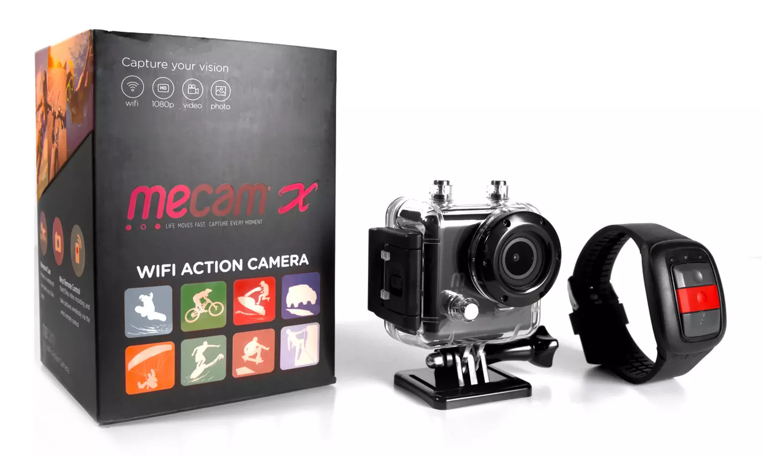 MeCam X 1080p Waterproof WiFi Action Camera Bundle with Mounts and Accessories - Primary Image