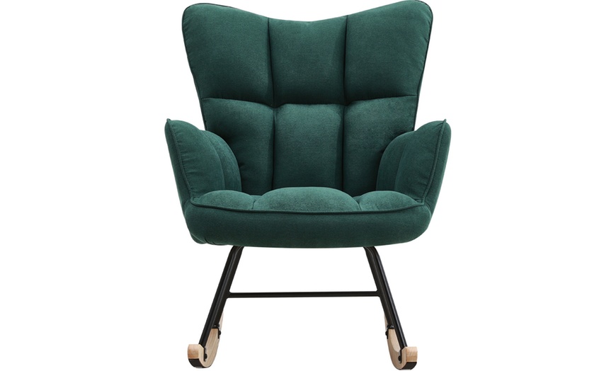 Image 6: Green Tufted Upholstered Rocking Chair