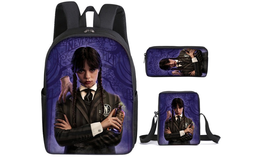 Image 16: 3-Piece Wednesday Adams-Inspired Backpack Set 