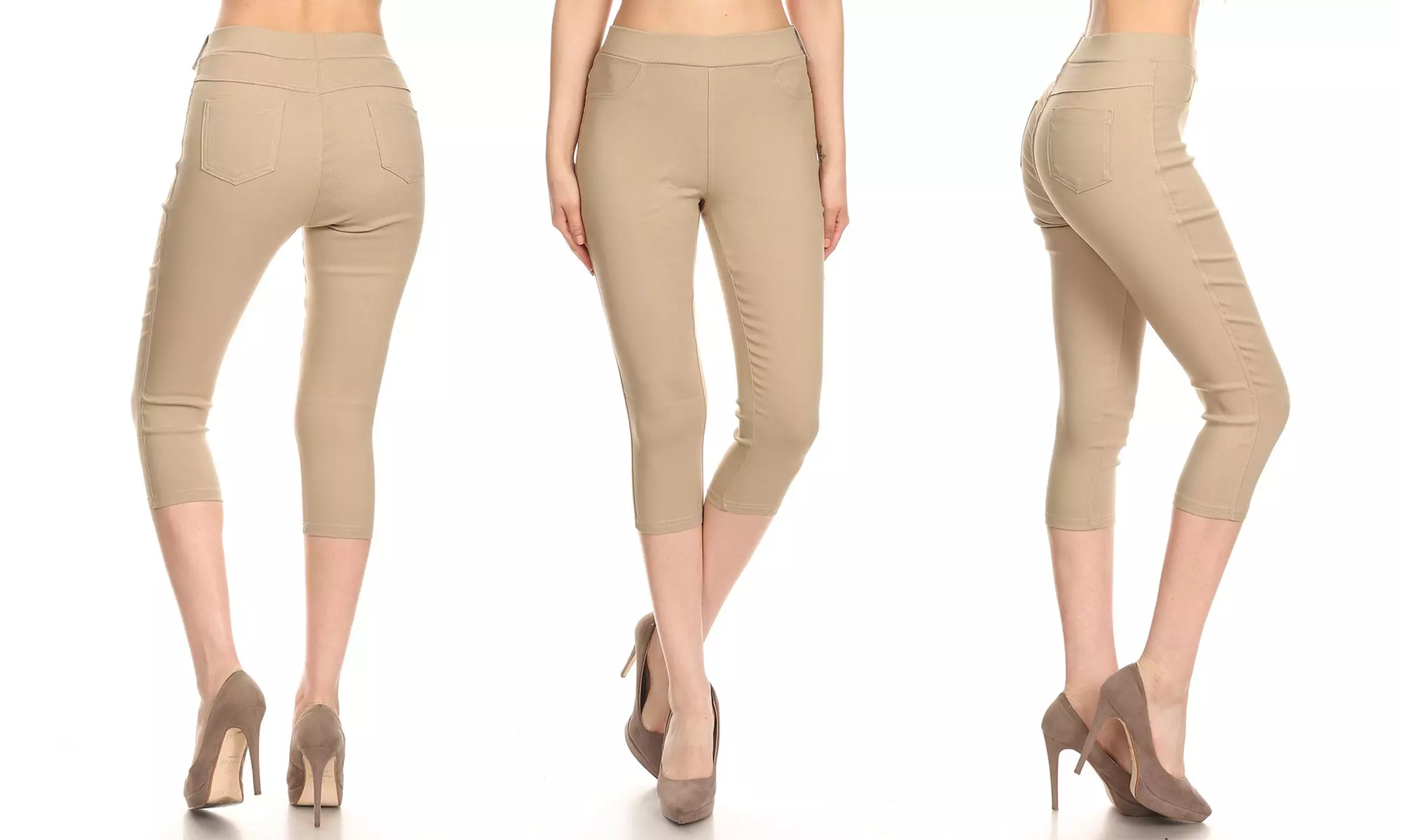 Women's High Waist Capris Pants Pull-On Stretchy Cropped Jeggings Size S-3XL