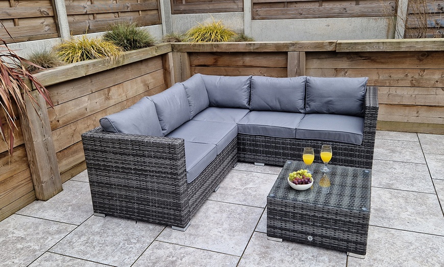 Image 3: Boston Rattan-Effect Corner Sofa Set in Grey with optional Cover 