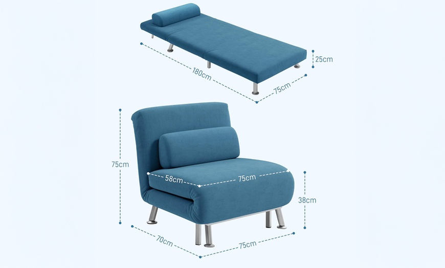 Image 17: HomCom Convertible Single Sleeper Chair Sofa Bed