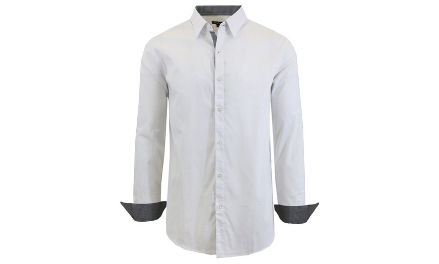 Image 6: Men's Long Sleeve Solid and Printed Slim-Fit Dress Shirt (S-5XL)
